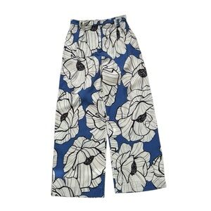 Farm Rio Medium Tropical Floral Wide-Leg Pants in Blue and White